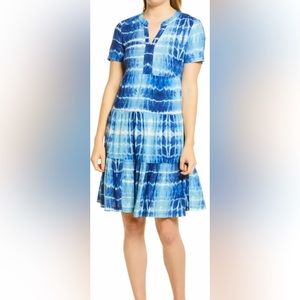 beachlunchlounge Coley Print Tiered Shift Dress Aegean Blue Batik Mini Dress B1